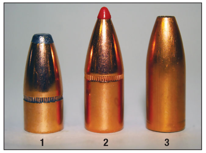 Bullets used to test 360 Buckhammer loads in the Henry Single Shot Rifle included: (1) Speer’s 180-grain Hot-Cor SPFN, (2) Hornady’s 200-grain FTX and (3) Northern Precision’s 220-grain Bonded/Heavy Jacket Spitzer.